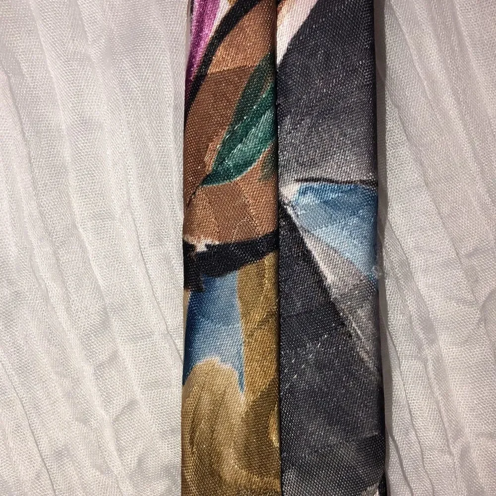 Adolfo Pink Blue Light Brown Black Artsy Polyester Designer Tie